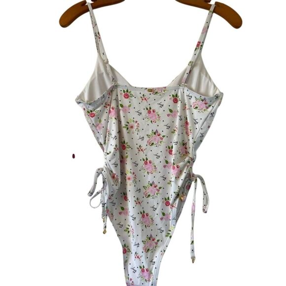 Betsey Johnson Polkadot Bouquet One Piece V-Neck Swimsuit - Picture 4 of 8